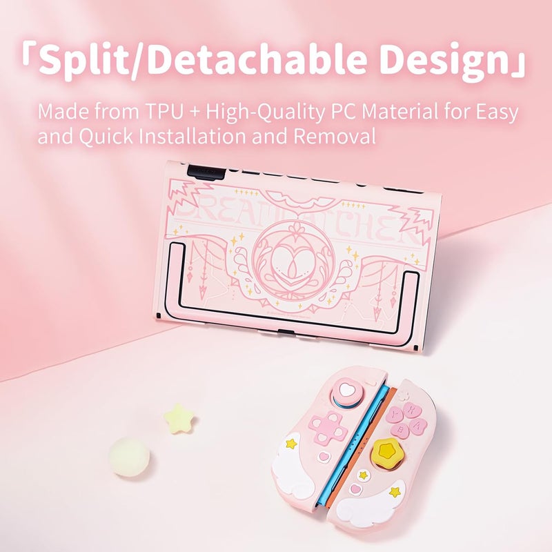 GEEKSHARE Protective Case Set Compatible with switch 2, PC Back Plate with Silicone Joysticks Covers, Includes 2 Thumb Grips, Waterproof Protection - Star Wing Series (Pink) - Image 2